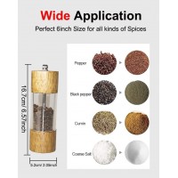 Pepper Grinder Salt Grinder Wooden Pepper Mill Grinder w/Adjustable Coarse, 6 inch Wood Refillable Manual Pepper Grinder Mill Peppermill for Black Peppercorn, Easy Clean