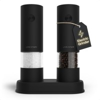LARS NYSØM Electric Salt and Pepper Grinder Set I Automatic Salt and Pepper Mills with Adjustable Ceramic Grinder I AAA-Battery Operated Electric Spice Mill Set (Carbon Black)