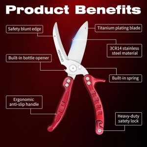 MDHAND Kitchen Shears - Heavy Duty Poultry Shears for Chicken Turkey Fish Fruit Vegetables and Meat Cutting - Stainless Steel Dishwasher Safe Food Kitchen Scissors with Anti-Slip Handle & Safety Lock