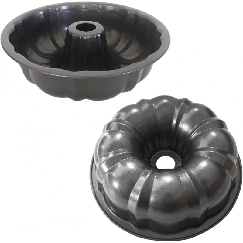 7 Inch Cake Pan, Carbon Steel Fluted Tube Pan, Nonstick Gugelhupf Cake Mold, Medium Size Round Baking Tin for Homemade Pound Cakes, Jello, Gelatin - 2 Packs