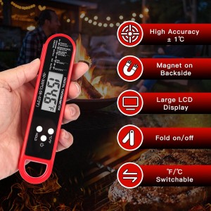 Digital Meat Thermometer for Cooking and Grilling - Instant Read Food Thermometer with IP67 Waterproof, Strong Magnet and Calibration - Professional Kitchen BBQ Probe for Turkey, Steak