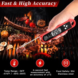 Digital Meat Thermometer for Cooking and Grilling - Instant Read Food Thermometer with IP67 Waterproof, Strong Magnet and Calibration - Professional Kitchen BBQ Probe for Turkey, Steak