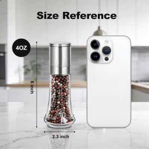 Aelga Salt and Pepper Grinder Set with Silicone Funnel - 4oz Glass Manual Mills with Adjustable Ceramic Core, Refillable Kitchen Gadgets, Modern Tabletop Gift Set