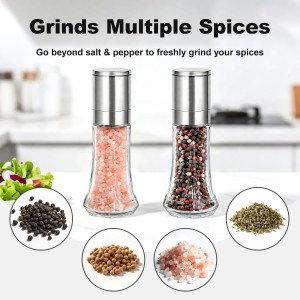 Aelga Salt and Pepper Grinder Set with Silicone Funnel - 4oz Glass Manual Mills with Adjustable Ceramic Core, Refillable Kitchen Gadgets, Modern Tabletop Gift Set