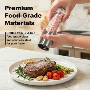 Aelga Salt and Pepper Grinder Set with Silicone Funnel - 4oz Glass Manual Mills with Adjustable Ceramic Core, Refillable Kitchen Gadgets, Modern Tabletop Gift Set