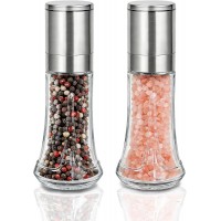 Aelga Salt and Pepper Grinder Set with Silicone Funnel - 4oz Glass Manual Mills with Adjustable Ceramic Core, Refillable Kitchen Gadgets, Modern Tabletop Gift Set
