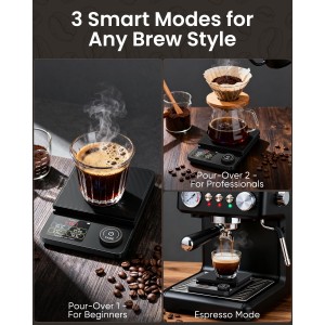 INSMART Coffee Scale with Timer, Bluetooth Espresso Scale with App Sync 5kg/0.1g High Precision, Large Color Display Digital Kitchen Scale, 5 Units & 3 Brew Modes for Pour-Ove, Espresso, Kitchen