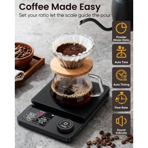 INSMART Coffee Scale with Timer, Bluetooth Espresso Scale with App Sync 5kg/0.1g High Precision, Large Color Display Digital Kitchen Scale, 5 Units & 3 Brew Modes for Pour-Ove, Espresso, Kitchen