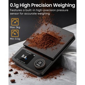 INSMART Coffee Scale with Timer, Bluetooth Espresso Scale with App Sync 5kg/0.1g High Precision, Large Color Display Digital Kitchen Scale, 5 Units & 3 Brew Modes for Pour-Ove, Espresso, Kitchen