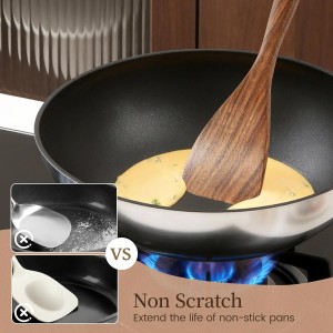 Kikcoin Wood Kitchen Utensils Set, 10 PCS Solid Teak Wooden Spoons for Cooking with Long Handle Heat-Resistant Wooden Cooking Utensils Set for Non-stick Cookware Including Hanging Hole