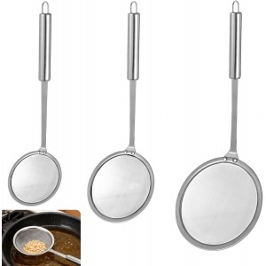 3 Pcs Fine Mesh Skimmer Spoons - Stainless Steel Hot Pot Fat Strainer for Oil Filter Skimming, Grease and Foam Removal, Multi-Functional Kitchen Cooking Mesh Strainer Ladle Set, 3 Sizes