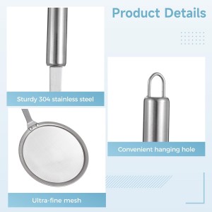 3 Pcs Fine Mesh Skimmer Spoons - Stainless Steel Hot Pot Fat Strainer for Oil Filter Skimming, Grease and Foam Removal, Multi-Functional Kitchen Cooking Mesh Strainer Ladle Set, 3 Sizes