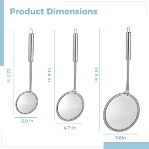 3 Pcs Fine Mesh Skimmer Spoons - Stainless Steel Hot Pot Fat Strainer for Oil Filter Skimming, Grease and Foam Removal, Multi-Functional Kitchen Cooking Mesh Strainer Ladle Set, 3 Sizes