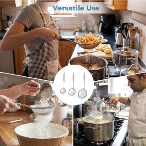 3 Pcs Fine Mesh Skimmer Spoons - Stainless Steel Hot Pot Fat Strainer for Oil Filter Skimming, Grease and Foam Removal, Multi-Functional Kitchen Cooking Mesh Strainer Ladle Set, 3 Sizes