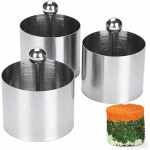 Set of 3 Stainless Steel Sushi Tower Mold, Round Mousse Cake Ring Molds with Pushers, Tuna Tartare Mold Ring for Home Kitchen Use