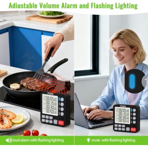 FCXJTU Digital Dual Kitchen Timer, 4-Channel Magnetic Countdown Timer for Cooking, On/Off, Large Display Multi Food Loud Alarm Silent for Classroom Seniors Battery Included (Black)