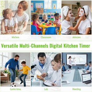 FCXJTU Digital Dual Kitchen Timer, 4-Channel Magnetic Countdown Timer for Cooking, On/Off, Large Display Multi Food Loud Alarm Silent for Classroom Seniors Battery Included (Black)