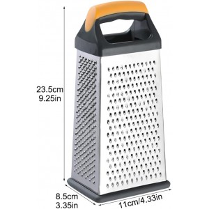 Cheese Grater, 4 Sides Handheld Box Grater, Manual Ergonomic Kitchen Food Shredder, Multi-Function Vegetable Slicer for Carrot, Veggie, Potato(COLOR:silver)