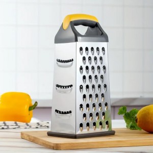 Cheese Grater, 4 Sides Handheld Box Grater, Manual Ergonomic Kitchen Food Shredder, Multi-Function Vegetable Slicer for Carrot, Veggie, Potato(COLOR:silver)