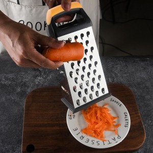 Cheese Grater, 4 Sides Handheld Box Grater, Manual Ergonomic Kitchen Food Shredder, Multi-Function Vegetable Slicer for Carrot, Veggie, Potato(COLOR:silver)