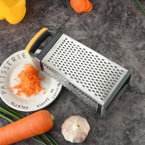Cheese Grater, 4 Sides Handheld Box Grater, Manual Ergonomic Kitchen Food Shredder, Multi-Function Vegetable Slicer for Carrot, Veggie, Potato(COLOR:silver)