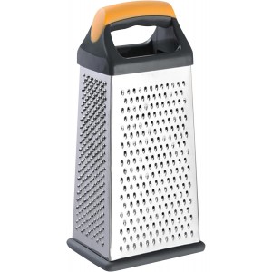 Cheese Grater, 4 Sides Handheld Box Grater, Manual Ergonomic Kitchen Food Shredder, Multi-Function Vegetable Slicer for Carrot, Veggie, Potato(COLOR:silver)