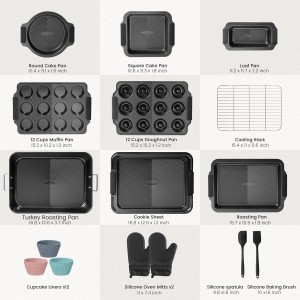 Kikcoin 25 PCS Stackable Baking Pans Set, Non-stick Bakeware Sets with Silicone Handles, 450°F Oven Safe Cookie Sheets for Baking, Easy Release Heavy-duty Baking Sheets Non Stick, Black