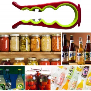 5-in-1 Jar Opener whit Beer bottle opener for Weak Hands,Non-slip Easy Grip Can Opener,Used to remove stubborn LIDS (Red)