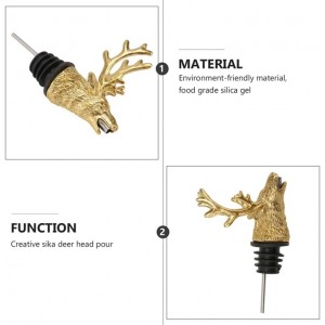 Deer Head Wine Liquor Aerator Pourer Spout and Stopper Animal Wine Pourer Stopper With Silicone Rubber Olive Oil Liquor Bottle Decanter for Alcohol Spirits Stag Presents Golden
