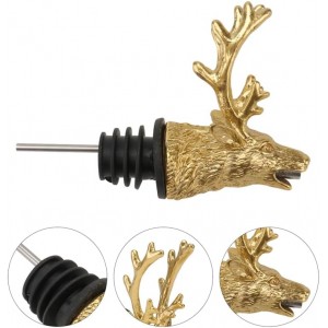 Deer Head Wine Liquor Aerator Pourer Spout and Stopper Animal Wine Pourer Stopper With Silicone Rubber Olive Oil Liquor Bottle Decanter for Alcohol Spirits Stag Presents Golden