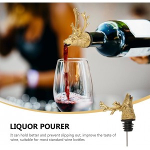 Deer Head Wine Liquor Aerator Pourer Spout and Stopper Animal Wine Pourer Stopper With Silicone Rubber Olive Oil Liquor Bottle Decanter for Alcohol Spirits Stag Presents Golden