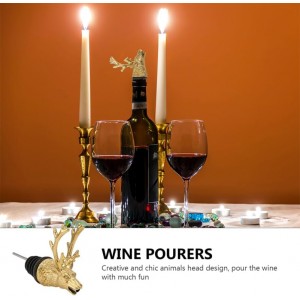 Deer Head Wine Liquor Aerator Pourer Spout and Stopper Animal Wine Pourer Stopper With Silicone Rubber Olive Oil Liquor Bottle Decanter for Alcohol Spirits Stag Presents Golden