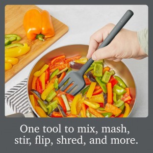 Tovolo Flex Core Silicone Fork Charcoal Gray Large Cooking Fork for Spaghetti Twirling Mixing Shredding, Heat Resistant Silicone Fork Kitchen Utensil, BPA Free Spaghetti Twirling and Cooking Fork