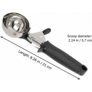 Stainless Steel Ice Cream Scoop with Trigger, 4.5 oz (130ml) Cookie & Dough Scooper, Black Ergonomic Handle for Easy Scooping and Release