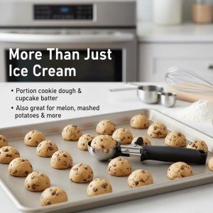 Stainless Steel Ice Cream Scoop with Trigger, 4.5 oz (130ml) Cookie & Dough Scooper, Black Ergonomic Handle for Easy Scooping and Release