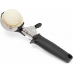 Stainless Steel Ice Cream Scoop with Trigger, 4.5 oz (130ml) Cookie & Dough Scooper, Black Ergonomic Handle for Easy Scooping and Release