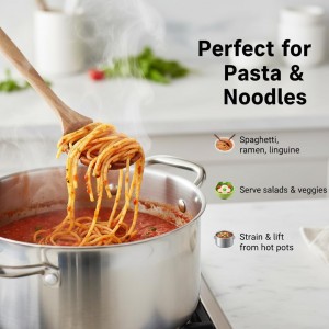 Wooden Pasta Spoon with Teeth, 12.5 Inch Spaghetti Fork Server Utensil for Cooking Serving Collecting, Durable Acacia Wood Noodle Strainer Spoon, Kitchen Tool for Pasta Eggs and Sauces