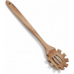 Wooden Pasta Spoon with Teeth, 12.5 Inch Spaghetti Fork Server Utensil for Cooking Serving Collecting, Durable Acacia Wood Noodle Strainer Spoon, Kitchen Tool for Pasta Eggs and Sauces