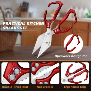 Kitchen Scissors Set Upgraded - Heavy Duty Stainless Steel Kitchen Shears, Sharp Poultry Scissors for Meat, Chicken Bones, and Turkey, Dishwasher Safe
