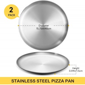 16 Inch Pizza Pan for Oven 2 Pack Stainless Steel Baking Sheet Round Plates for Cake Pie and Salad Pizza Steel Large Tray Oven Dishwasher Safe & Easy Clean