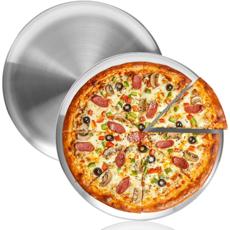 16 Inch Pizza Pan for Oven 2 Pack Stainless Steel Baking Sheet Round Plates for Cake Pie and Salad Pizza Steel Large Tray Oven Dishwasher Safe & Easy Clean