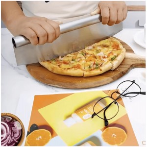 Multifunctional Stainless Steel Pizza Cutter & Chopper – Chef Knife Style Food Slicer for Pizza, Cheese, Pasta, Meat & Vegetables, Heavy-Duty Pizza Cutter for Homes, Kitchen, and Restaurants.