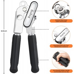 Can Opener Manual with Magnet,Soft Grip Rubber Handle Sharp Blade Smooth Edge,Effortless knob,Heavy Duty Can Opener with Multifunctional Bottle Opener