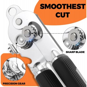 Can Opener Manual with Magnet,Soft Grip Rubber Handle Sharp Blade Smooth Edge,Effortless knob,Heavy Duty Can Opener with Multifunctional Bottle Opener