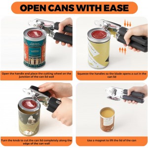 Can Opener Manual with Magnet,Soft Grip Rubber Handle Sharp Blade Smooth Edge,Effortless knob,Heavy Duty Can Opener with Multifunctional Bottle Opener