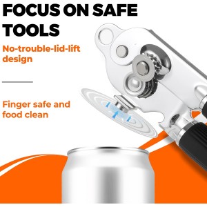Can Opener Manual with Magnet,Soft Grip Rubber Handle Sharp Blade Smooth Edge,Effortless knob,Heavy Duty Can Opener with Multifunctional Bottle Opener