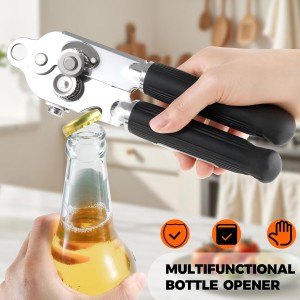 Can Opener Manual with Magnet,Soft Grip Rubber Handle Sharp Blade Smooth Edge,Effortless knob,Heavy Duty Can Opener with Multifunctional Bottle Opener
