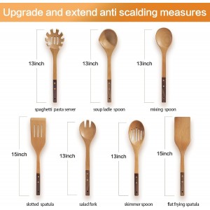 Wooden Spoons Set 7-Piece, Two-Tone Walnut & Beech Utensils, Elegant Non-Stick Kitchen Tools, Heat Resistant Cooking Gift Set with Pasta Spoon & Skimmer