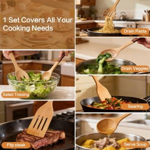 Wooden Spoons Set 7-Piece, Two-Tone Walnut & Beech Utensils, Elegant Non-Stick Kitchen Tools, Heat Resistant Cooking Gift Set with Pasta Spoon & Skimmer