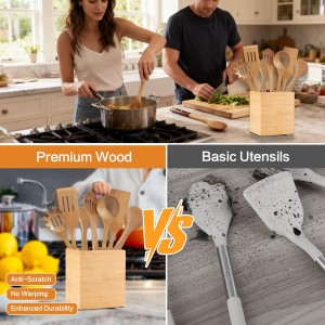 Wooden Spoons Set 7-Piece, Two-Tone Walnut & Beech Utensils, Elegant Non-Stick Kitchen Tools, Heat Resistant Cooking Gift Set with Pasta Spoon & Skimmer